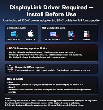 Acer 16-in-1 DisplayLink Docking Station,Triple 4K@60Hz,130W Power Adapter