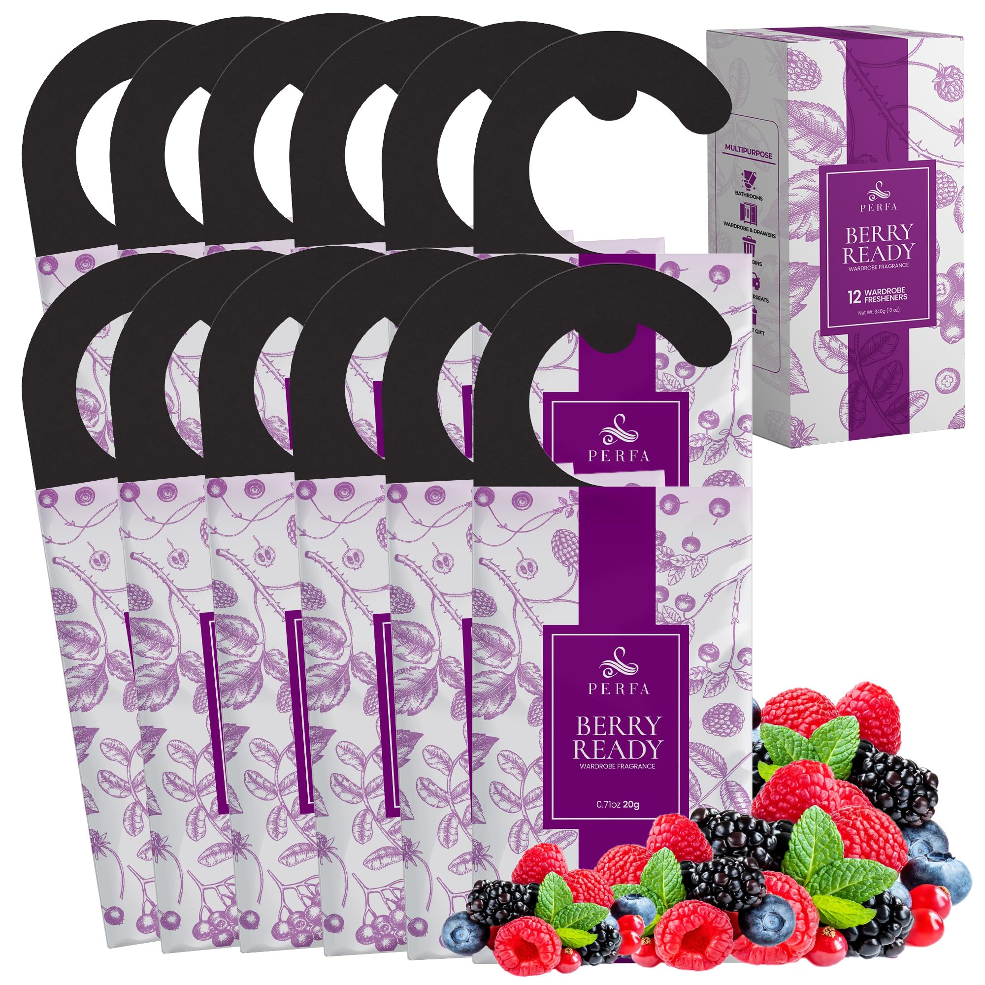 Closet Deodorizer for Women (12-Pack) | Berry Closet Freshener | By Perfa