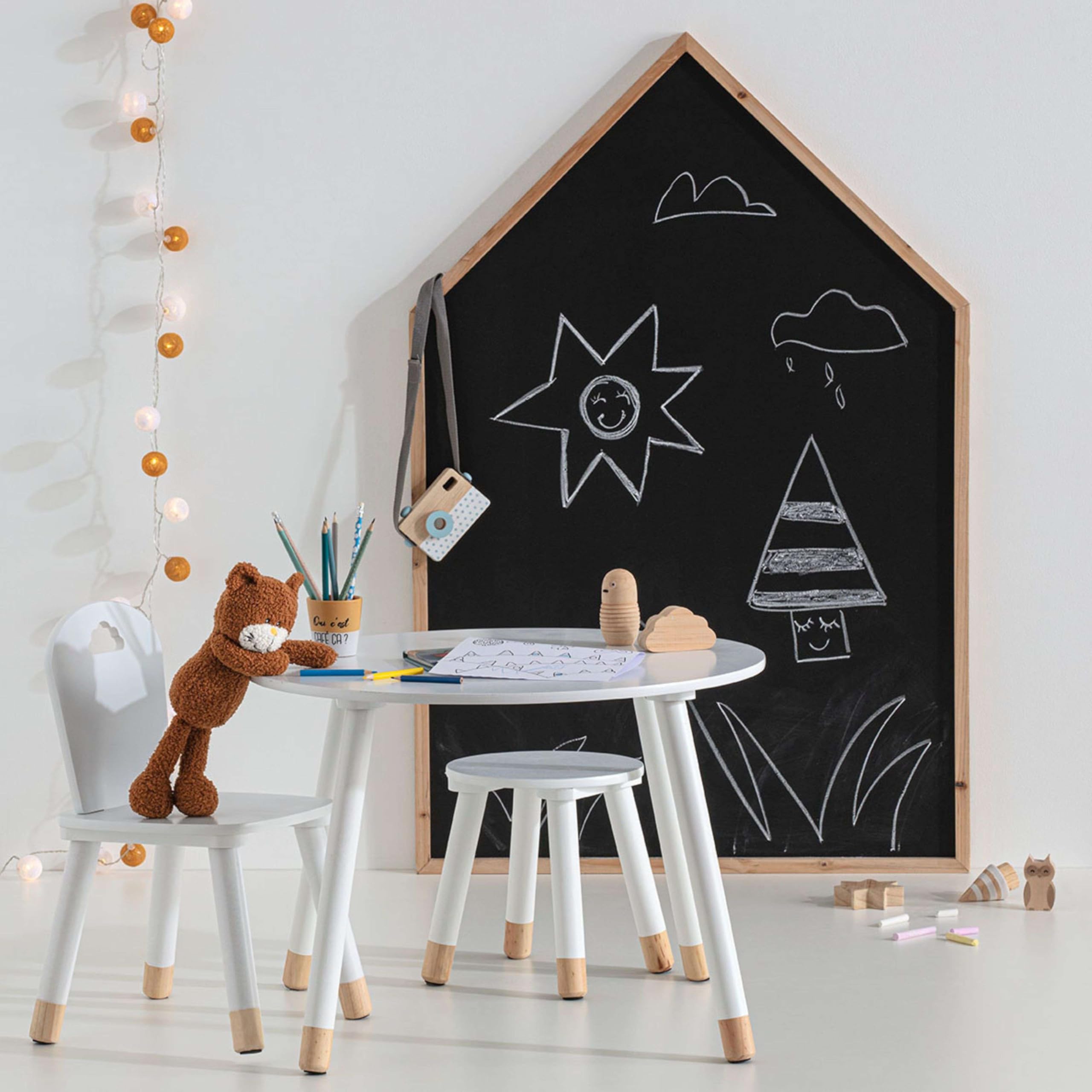 Miroytengo Silla Infantil Douceur Melamina Blanco, Patas de Madera, Estable y Elegante para Niños, Diseño Moderno