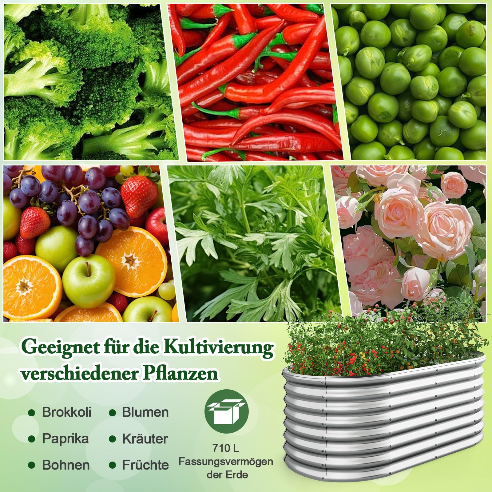 COSTWAY Hochbeet Metall Oval, Pflanzkasten für Garten, 165 x 80 x 60 cm, Frühbeet mit offenem Boden, Wellblech, Blumenbeet wetterfest, Pflanzentrog für Gemüse Blumen Kräuter (Silber)