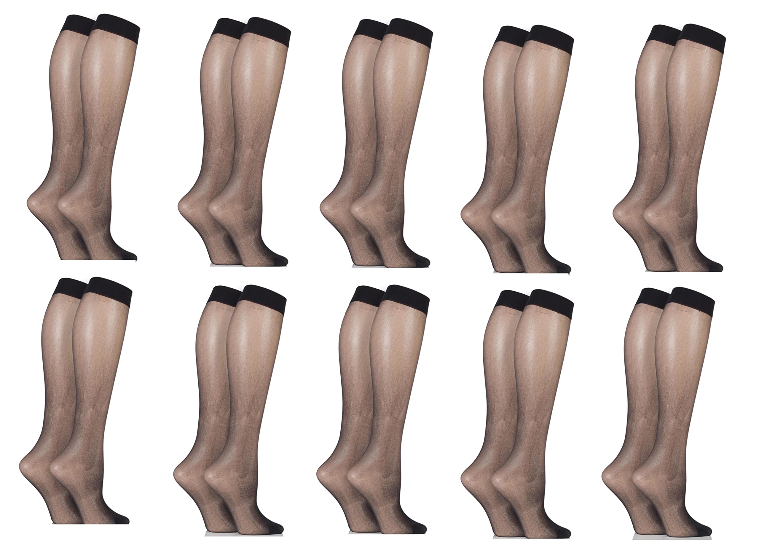 Mytoptrendz Women's Black Mytoptrendz® - Sheer Knee High Socks For Stockings Pop Socks15 Denier 10 Pair (Black)