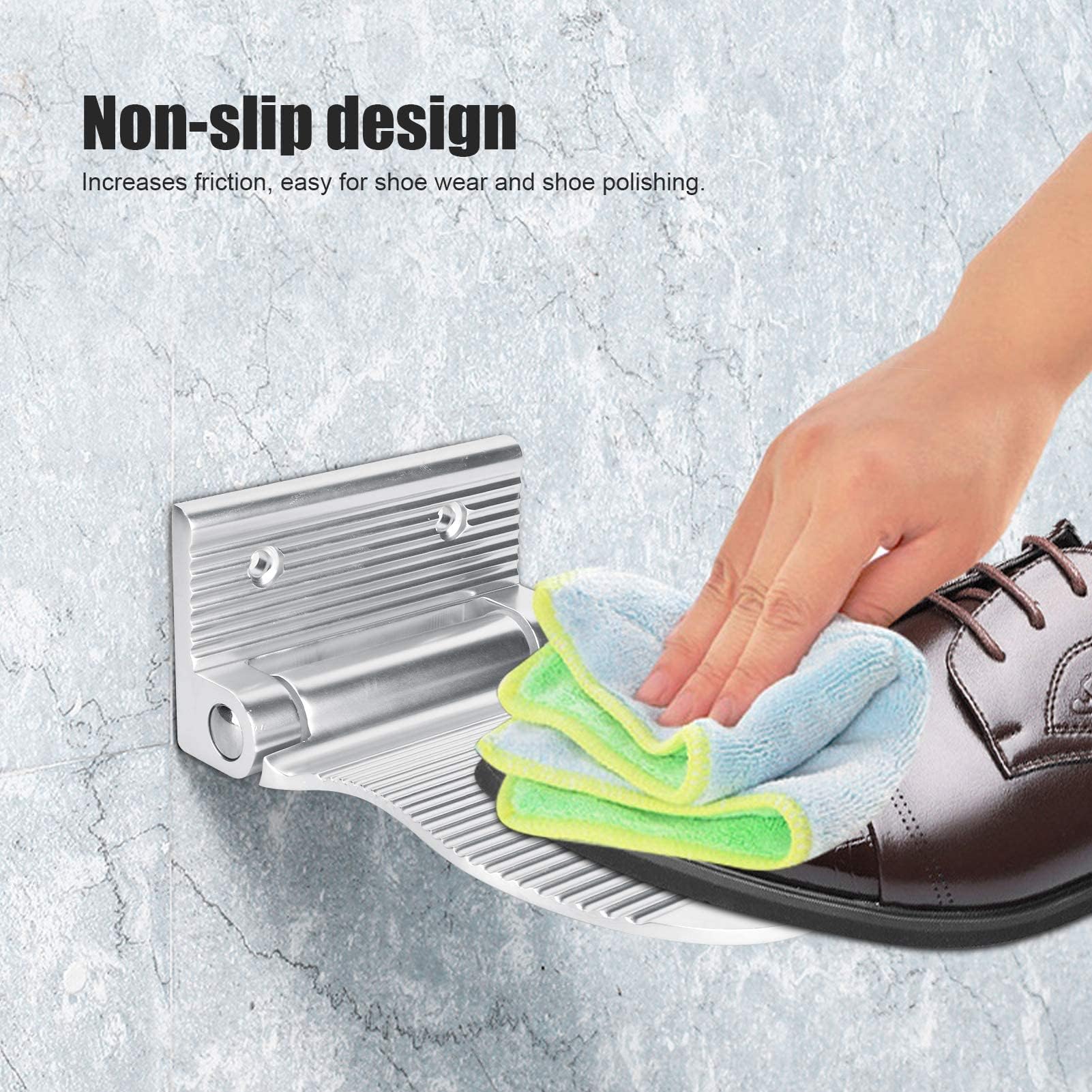 Reposapiés de Ducha, Pedal Plegable Antideslizante con fijación a la Pared, reposapiés portátil de Aluminio Espacial para afeitarse y lustrar Zapatos en el baño y el Pasillo, Color Plateado