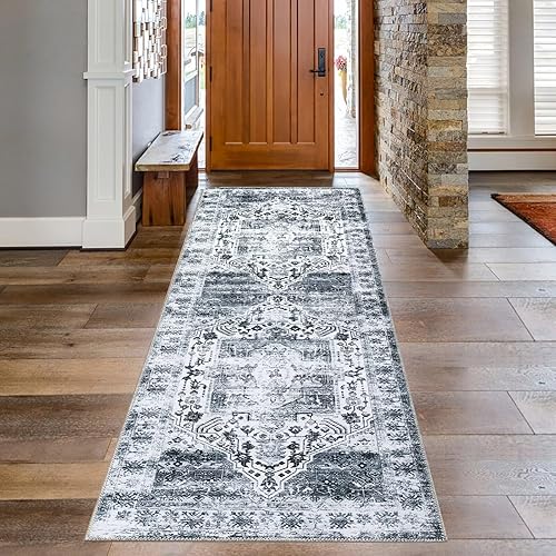 Miniatura 2 de COZYLOOM Alfombra de entrada tribal de 2 x 6 pulgadas, alfombra vintage para pasillo de cocina, alfombra suave con estampado floral oriental,