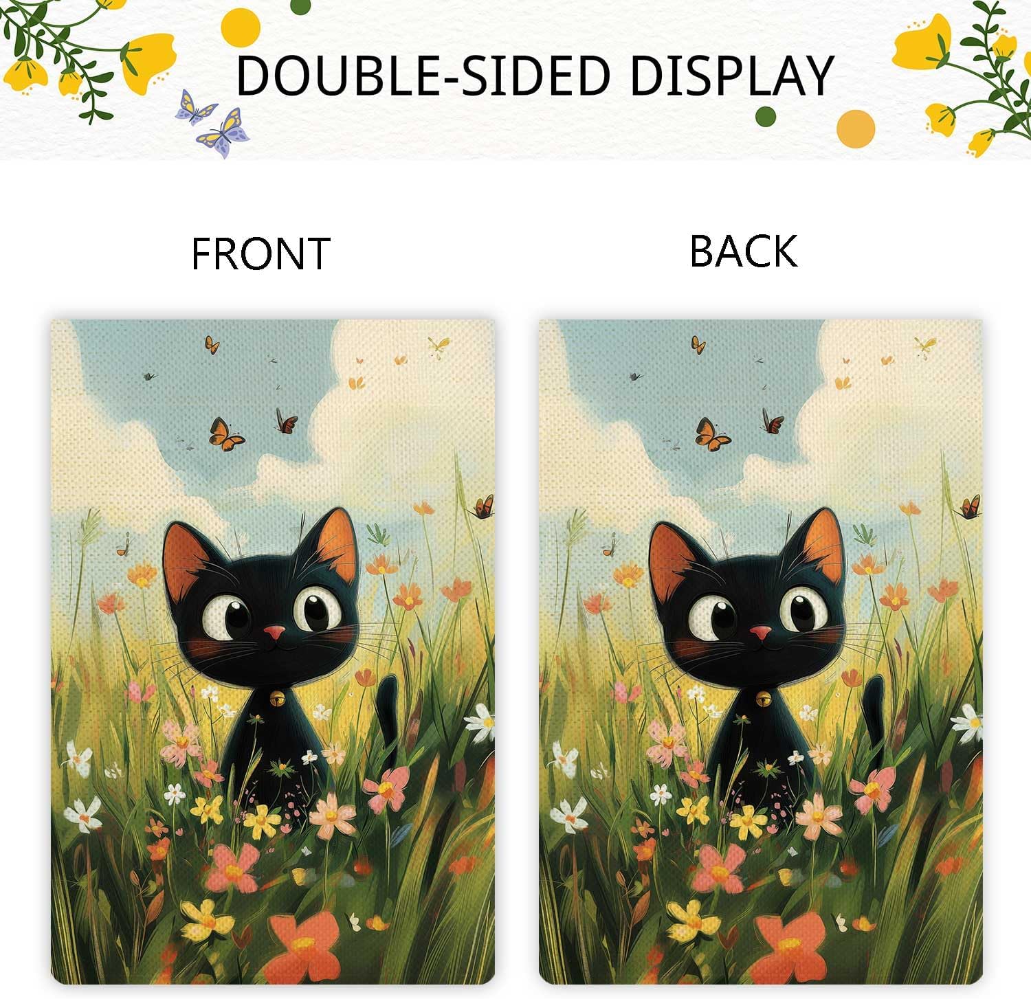 Spring Cute Black Cat Garden Flag Spring Summer Butterfly Floral Flowers Garden Flag Vertical Double Sided Rustic Farmland Burlap Yard Lawn Outdoor Decor 12.5x18" - Image 5