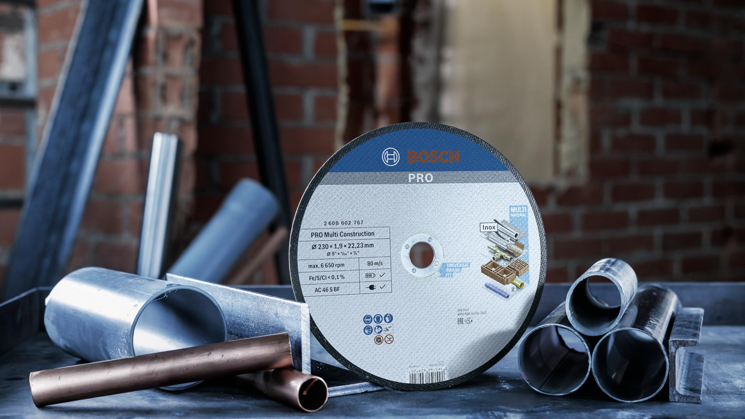 Bosch 1x Mola da taglio PRO Multi Construction grandi, foro 22,23 mm (per Acciaio inossidabile, Metalli non ferrosi, Ø 230 mm, Professional Accessorio Smerigliatrice angolare grande)