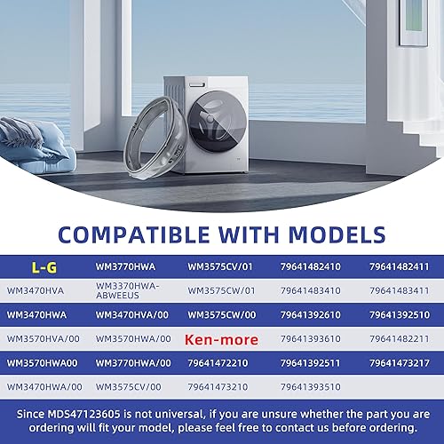 Miniatura 6 de MDS47123605 Junta de arranque de puerta por AMI PARTS, apto para LG, Kenmore arandela sello piezas pieza de junta, para WM3570HWA WM3770HWA