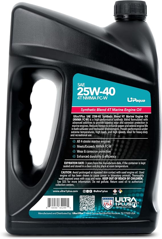 SAE 25W-40 Marine Engine Oil 4-Stroke Synthetic Blend Outboard 1 Gallon
