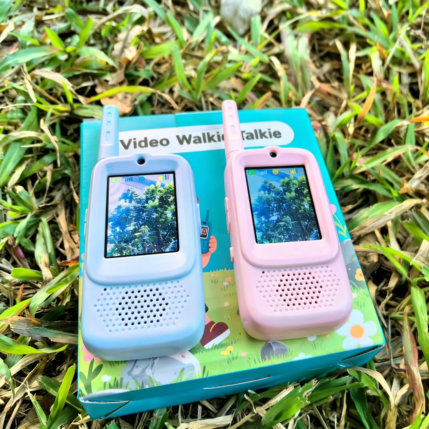 Video Walkie Talkies for Kids, 2 Pack Upgraded Battery Rechargeable Video Intercom with HD Camera Voice Changer, Long Range Gift Toys for Boys Girls Ages 3-12, Outdoor Play, Camping, Travel, Hiking