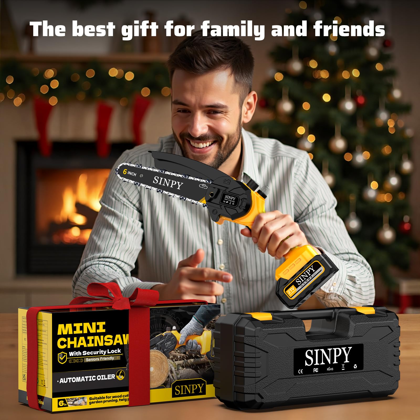 Mini Motosega a Batteria Per Potatura Con 8000mah Batterie e Caricatore Rapido, 880W 6 Pollici Sega Con Pompetta Olio e Blocco di Sicurezza per il Taglio Del Legno e Giardini