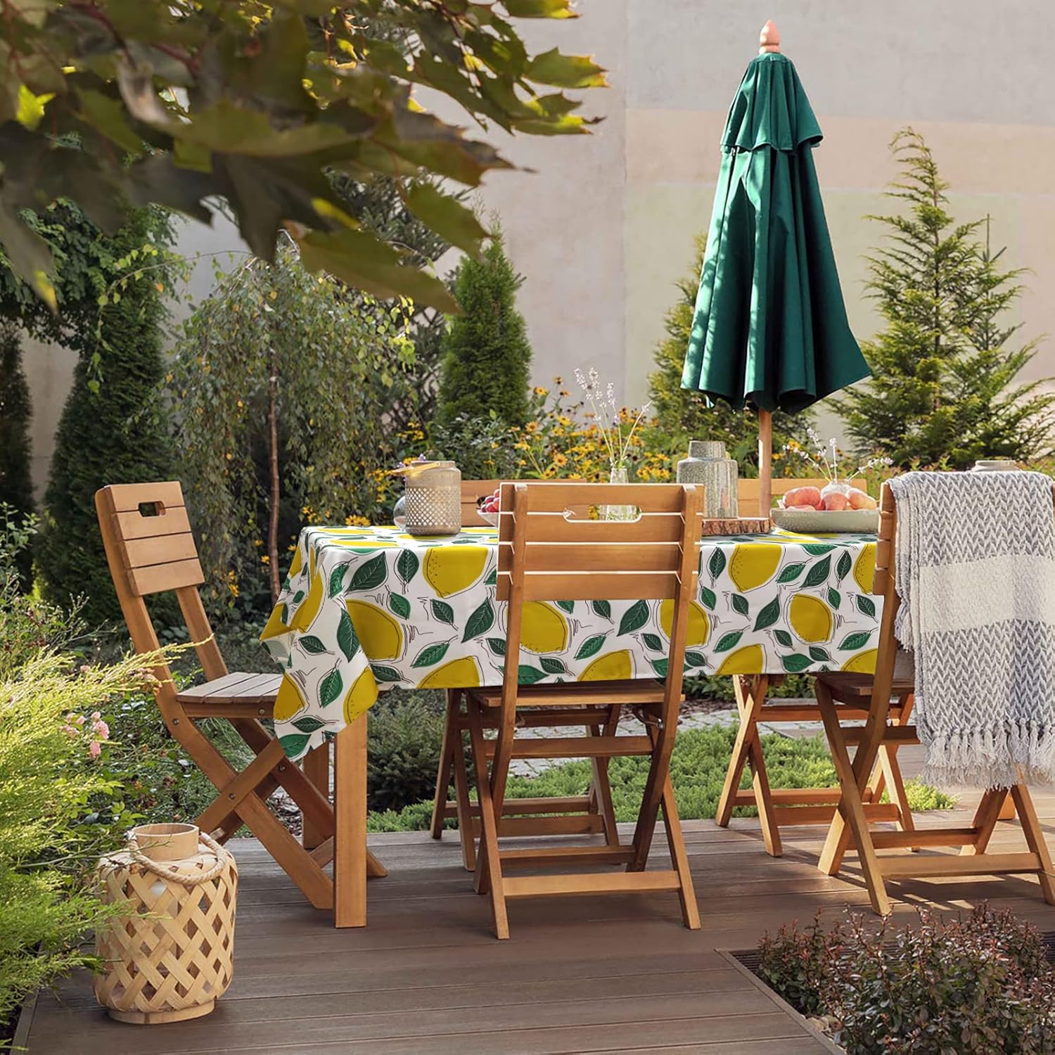 ColorBird Spring & Summer Yellow Lemon Printed Outdoor Tablecloth Water Resistant Spillproof Polyester Table Cover with Zipper Umbrella Hole for Patio Garden Tabletop Decor (60 x 84 Inch, Zippered) : Home & Kitchen
