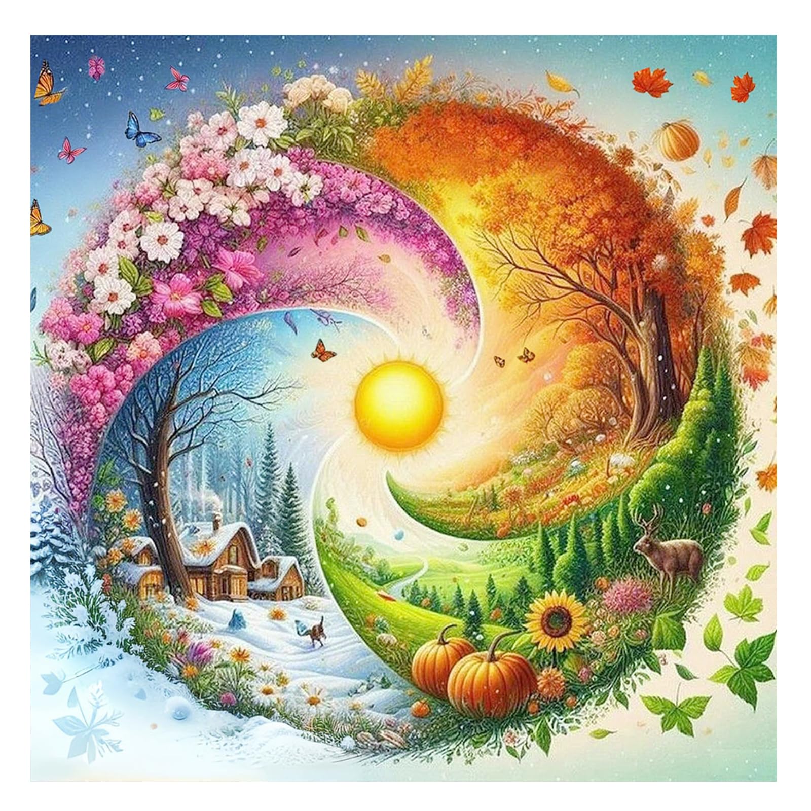 HvasJing Diamond Painting Kits for Adults Four Seasons Scenery, 5D Full Drill Diamond Art Kit, Full Round Diamonds 11.8 x 11.8 Inch DIY Diamond Dots Craft, Relaxing Hobby Wall Decor