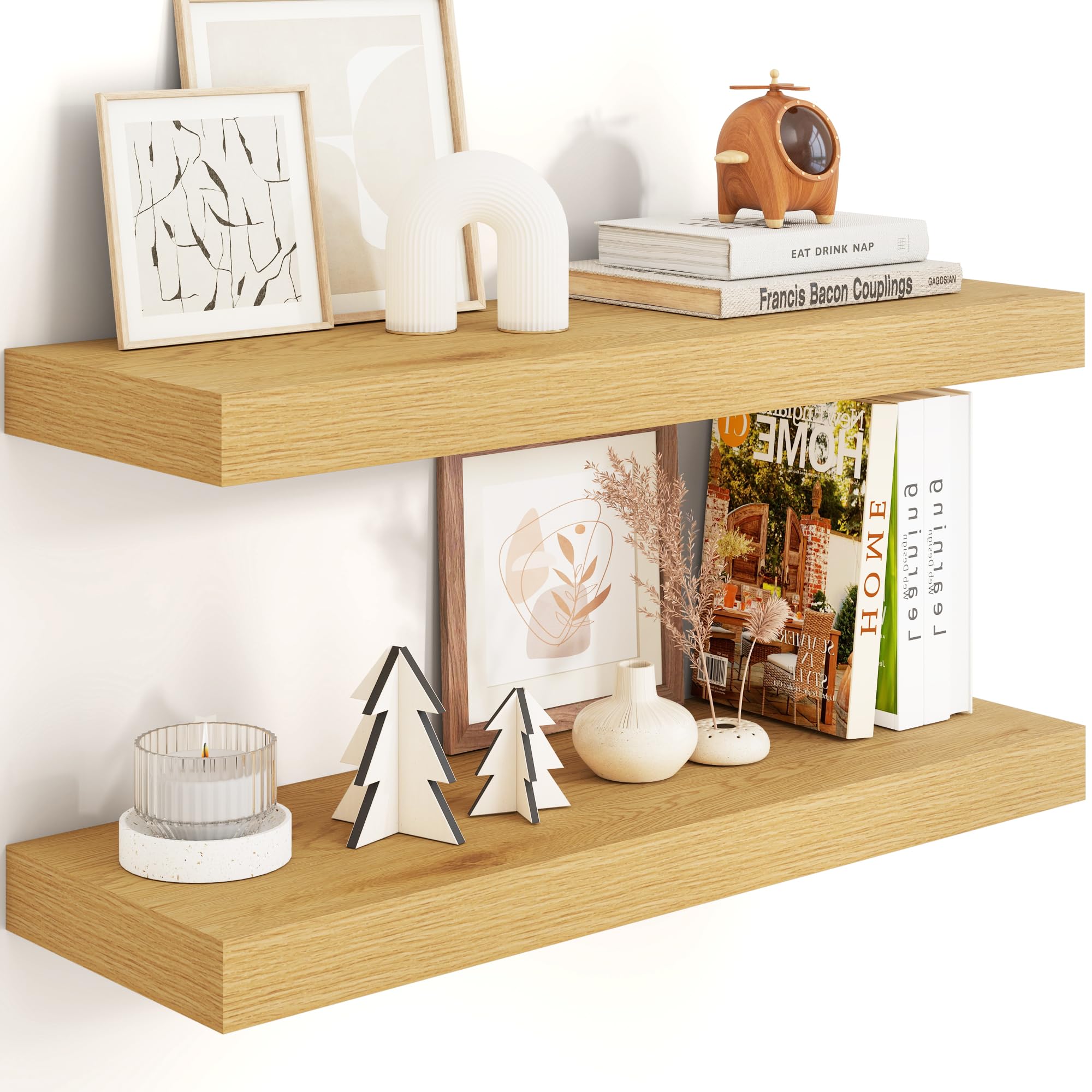 Heimlove 24 inch Floating Shelves for Wall,9.3 inch deep Bathroom Over Toilet Shelf,Wall Mounted Rustic Wood Shelves for,Bedroom,Living Room,Kitchen,