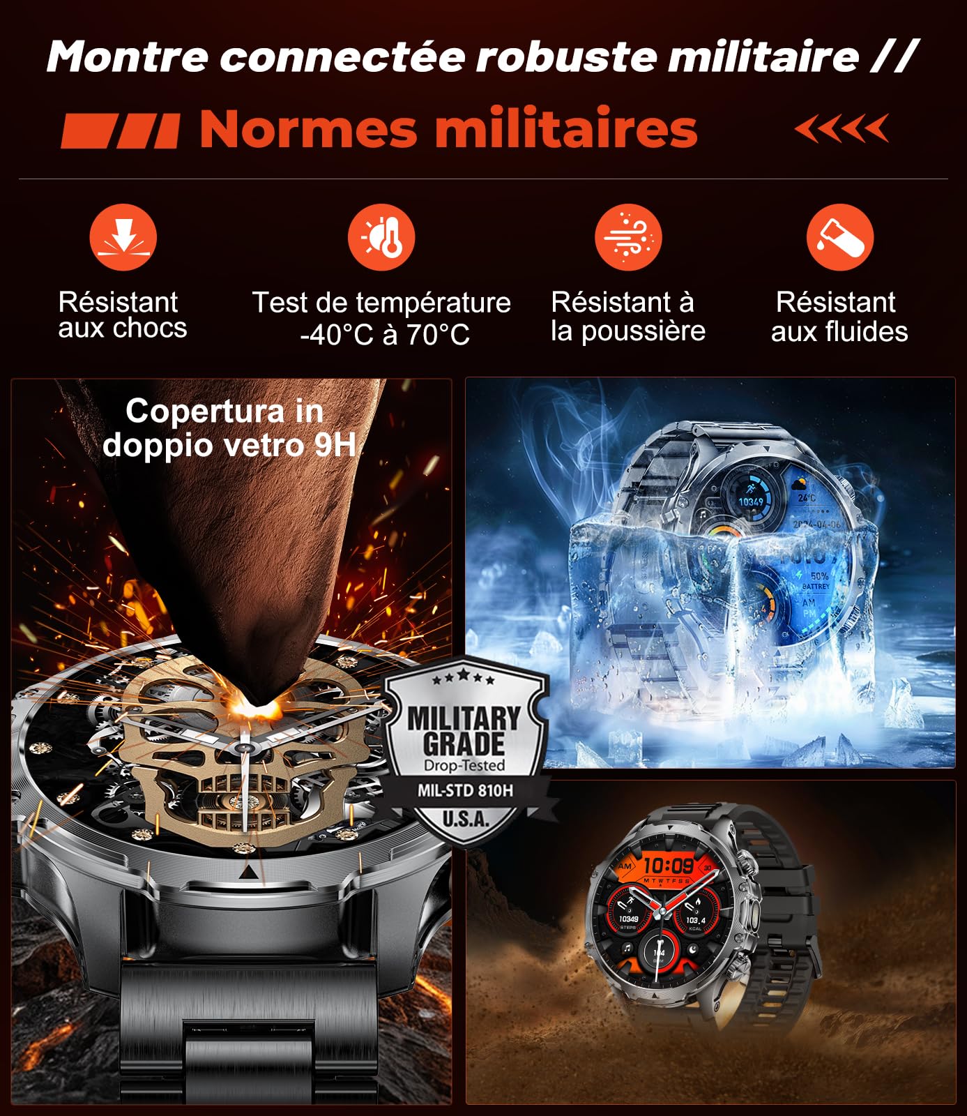 LIGE Montre Connectée Homme, Grand Écran HD 1,85''/800mAh/Torche LED, Smartwatch avec Appel Bluetooth, Étanche 5ATM, 110+ Modes Sportifs, Suivi Fréquence Cardiaque et Sommeil, Android iOS,FV15-D