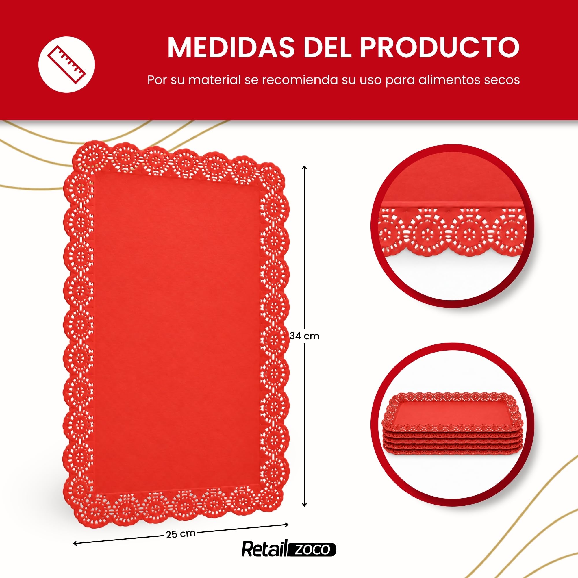 Bandejas de Cartón para Servir, Diseño Rojo, 6 Unidades - imagen 4