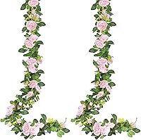 Sggvecsy 2-Pack 15.5Ft Pink Artificial Rose Vine Garland - Faux Silk Hanging Flowers for Wedding Arch, Party Wall, Garden Decor