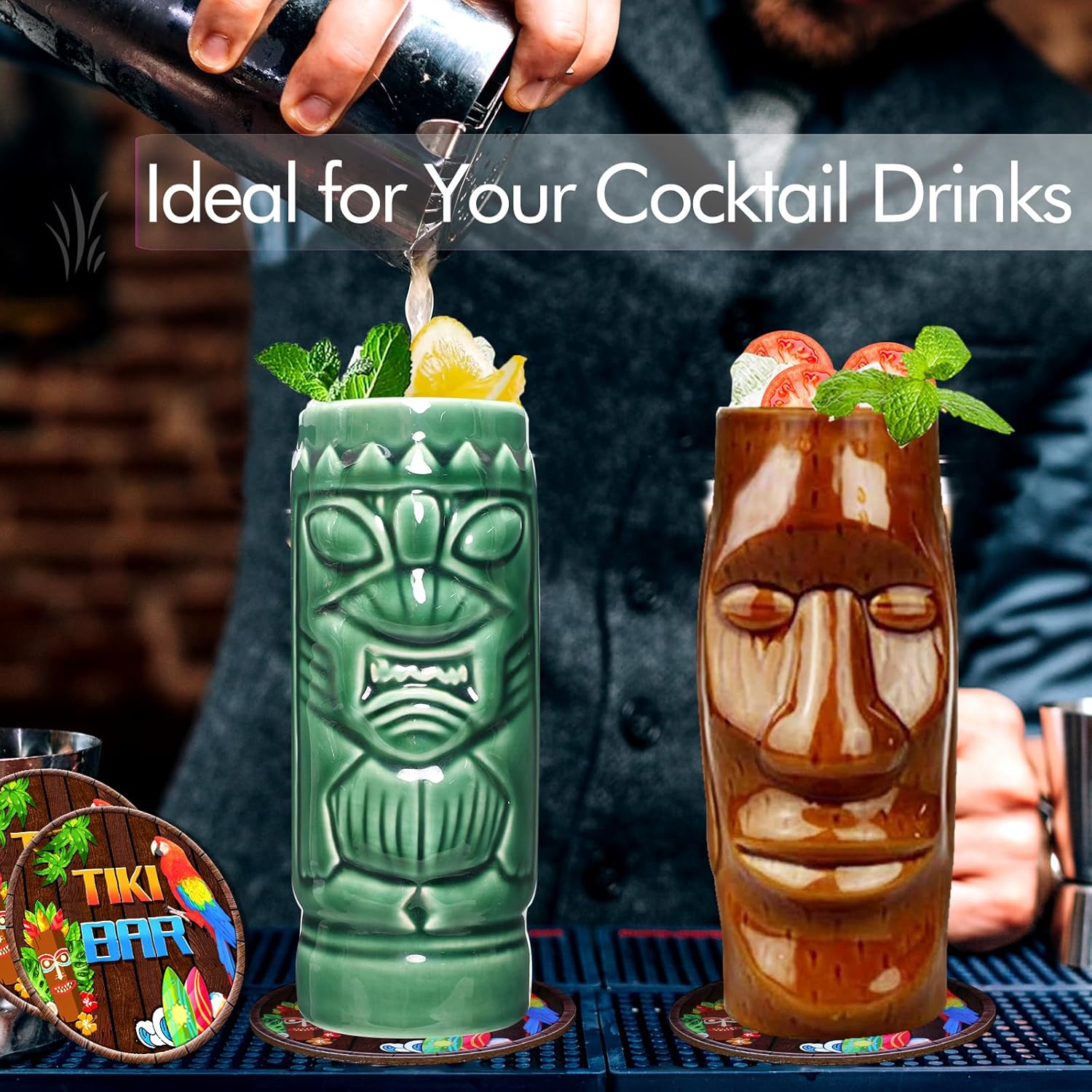 SuproBarware Tiki Mugs Cocktail Set of 2 - Tumblers Ceramic Hawaiian Party Mugs Drinkware, Cute Exotic Cocktail Glasses, Tiki Cups for for Cocktails, Exotic Party - Image 6