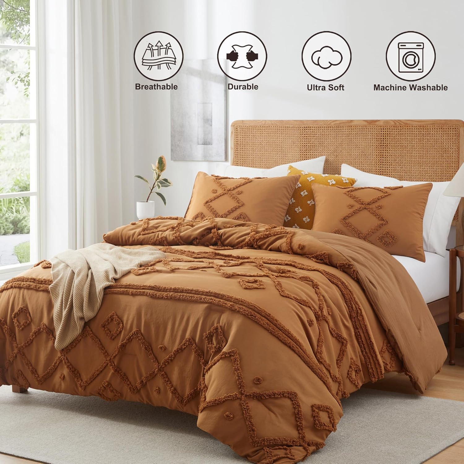 Oli Anderson King Comforter Set, 3 Pieces Boho Comforter Geometric Tufted Bedding Comforter Sets, Soft Fluffy Comforter with 2 Pillowcases (Terracotta, King) - Image 2
