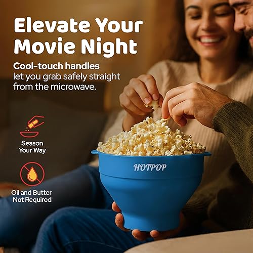 Miniatura 40 de El Hotpop Original - Palomitero para microondas, Popcorn, contenedor de silicona para hacer de palomitas de maíz, cuenco plegable sin BPA y apto