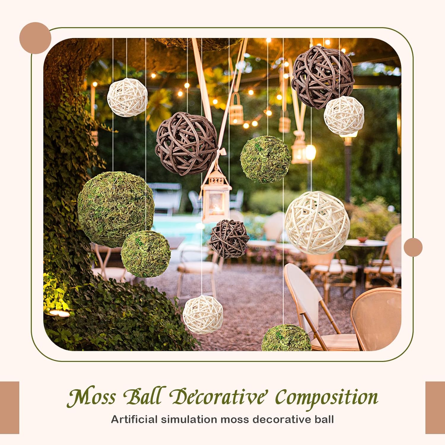 18 Pcs Green Moss Decorative Balls Wicker Rattan Balls Set, Vase Bowl Filler Balls Hanging Balls for Christmas Centerpieces Home Tree Garden Wedding Party Coffee Table Decoration : Home & Kitchen