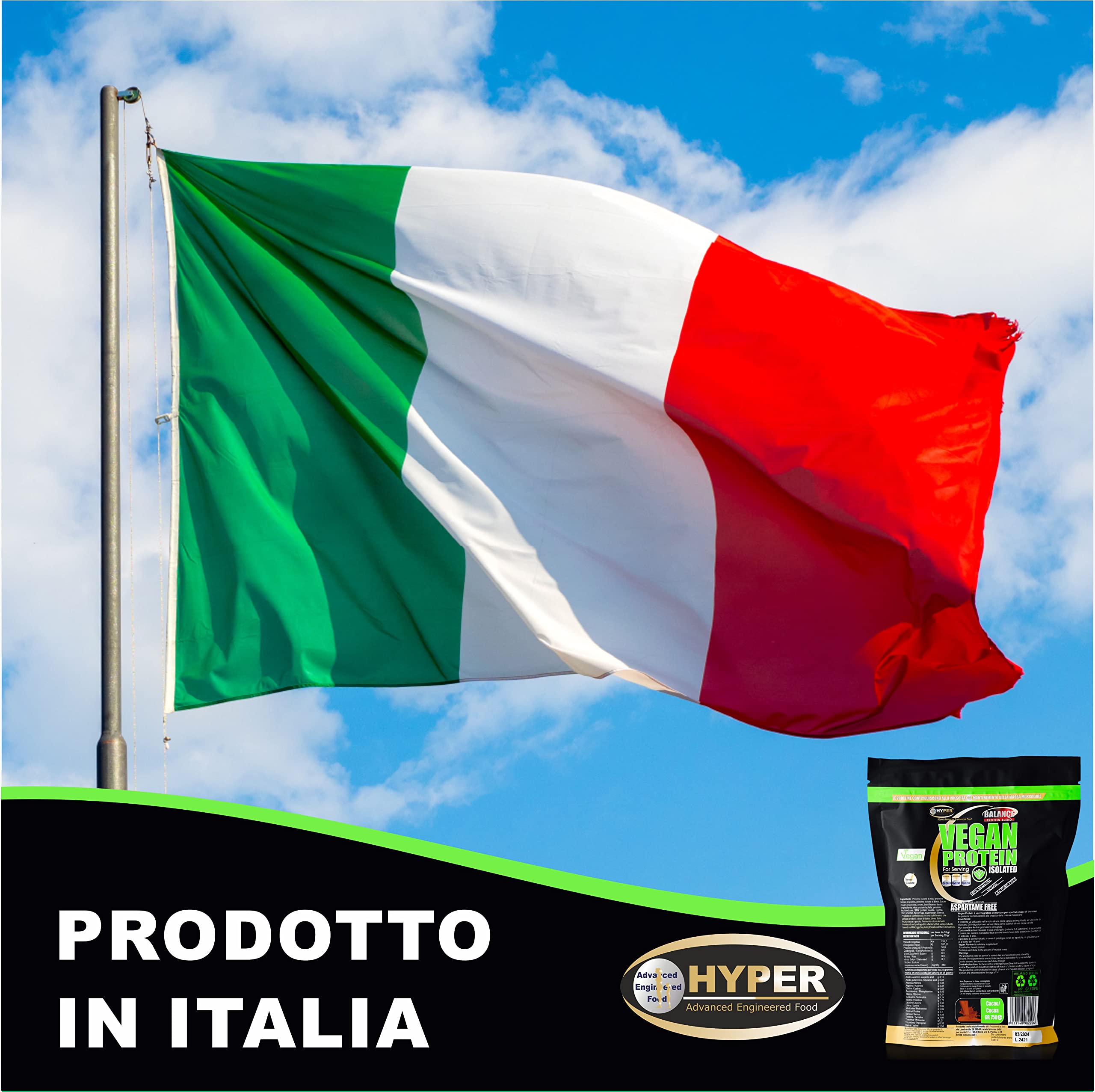 Hyper Vegan Protein Proteine Vegane da Fonti Vegetali (Proteine Isolate Soia Riso Pisello) Rilascio Graduale (gr 750 cacao)