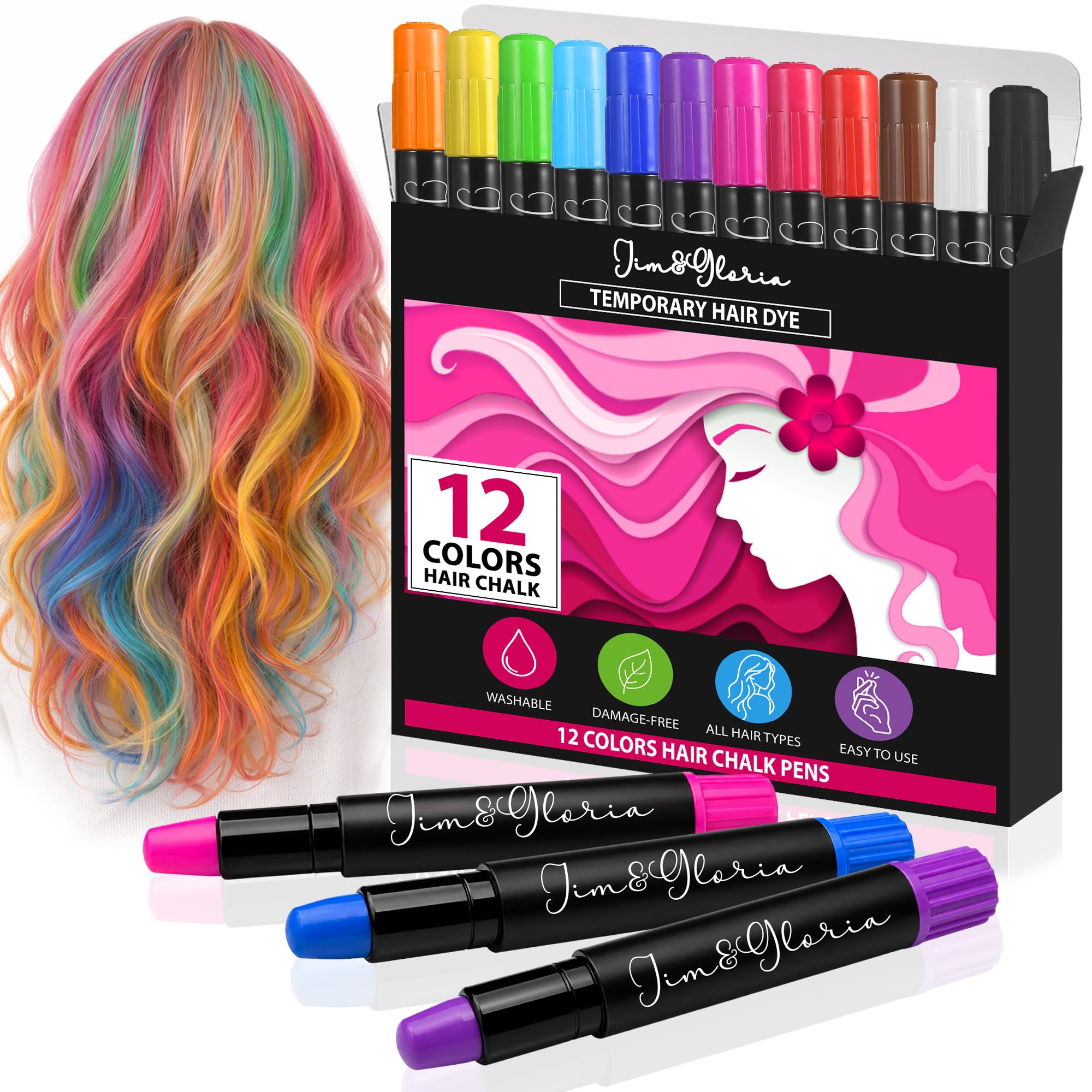 Jim&Gloria Dustless Hair Chalk for Girls Washable Dye, Toys Birthday Gifts for Girls Makeup Kit, Temp Paint Temporary Hair Color for Teenage Grils, Teen Girl Gifts or Adults