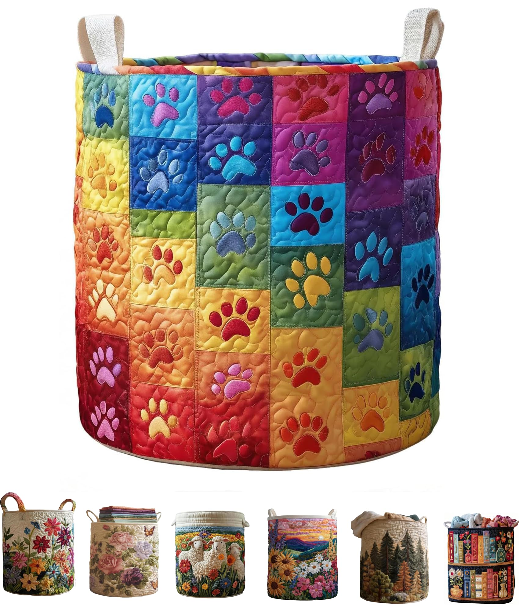 Quilted Laundry Basket, Foldable Laundry Hamper with Handles, Cute Boho Quilted Storage Basket for Blankets Toys Book and Clothes Versatile Storage (A, L 20in*28in) — view 9