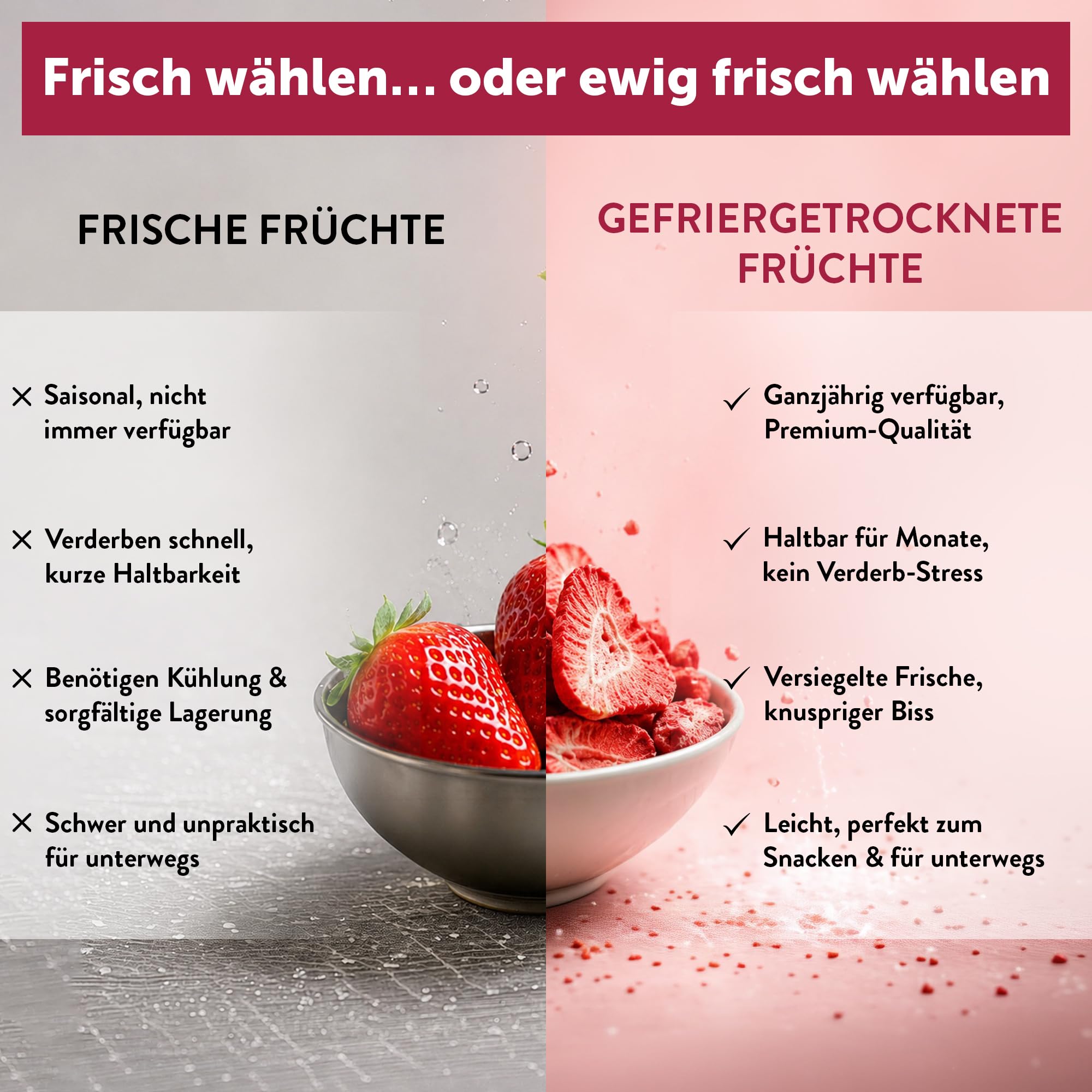 KULTSNACK Gefriergetrocknete Erdbeerscheiben – 500g – Getrocknete Erdbeeren – Als Snack & für Müslis – Süßigkeiten Ersatz – ohne Zuckerzusatz – Pure Frucht (Vegan, Glutenfrei)
