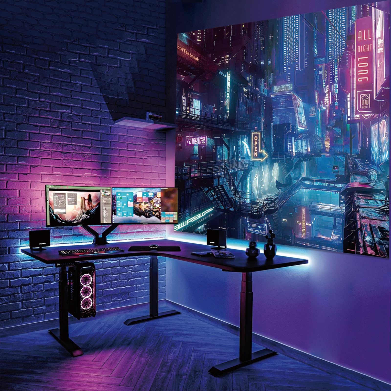 Anime Punk City Wall Tapestry for Bedroom, Japanese Futuristic Neon Night Street Tapestries Aesthetic, Futurism Skyscraper Backdrop for Living Gaming Room Dorm Decor 51in X 60in
