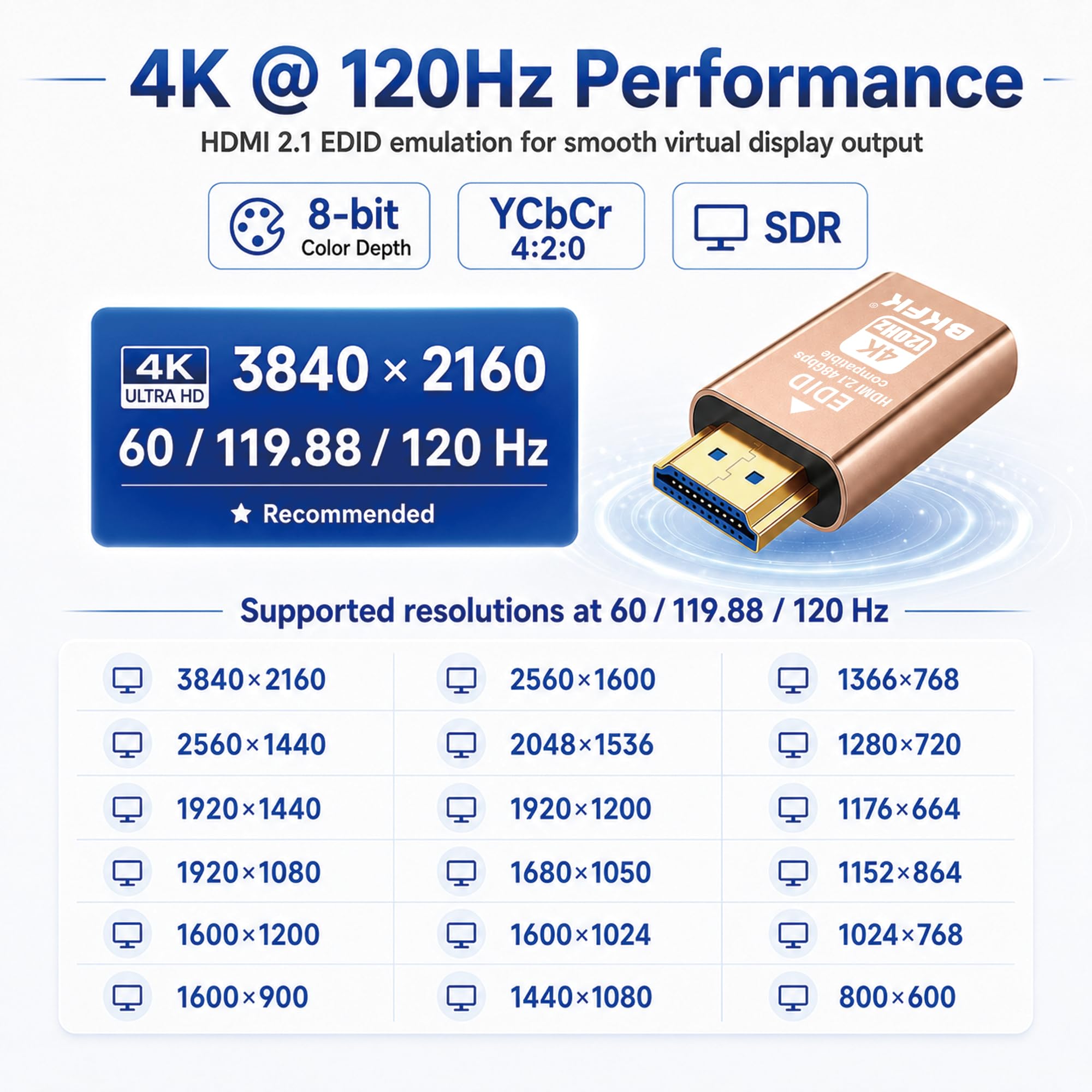 Enchufe HDMI 4K para chupete, adaptador de pantalla a HDMI, ventana virtual Luna Display para emulador Home-edid, dongle120Hz (HDMI-2.1port-4K-120Hz-10P)