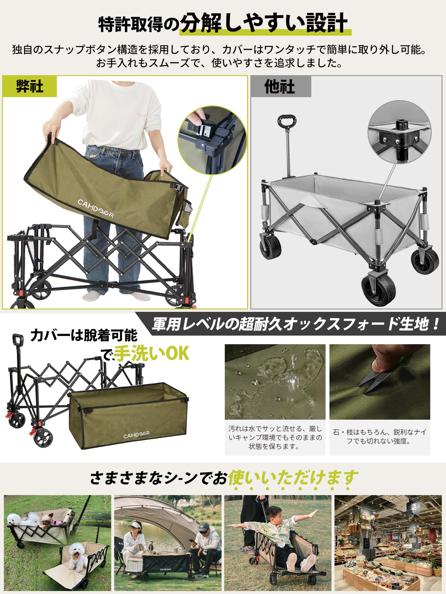 Amazon.co.jp: CAMDOOR キャリーワゴン 特大容量240L 脱着式タイヤ 3秒