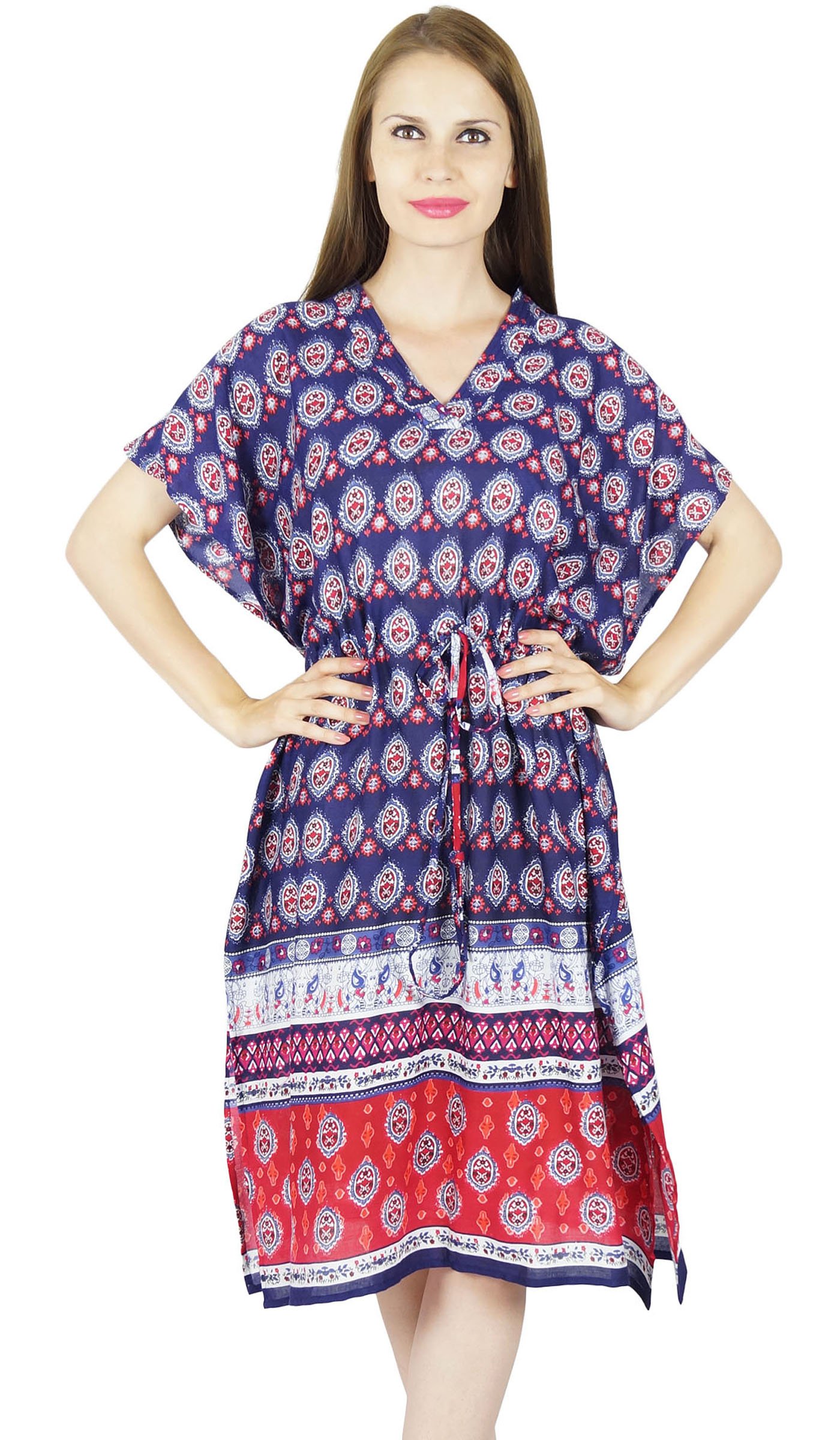 Bimba Women Short Rayon Kaftan Beach Coverup Printed Caftan Boho Dress Purple