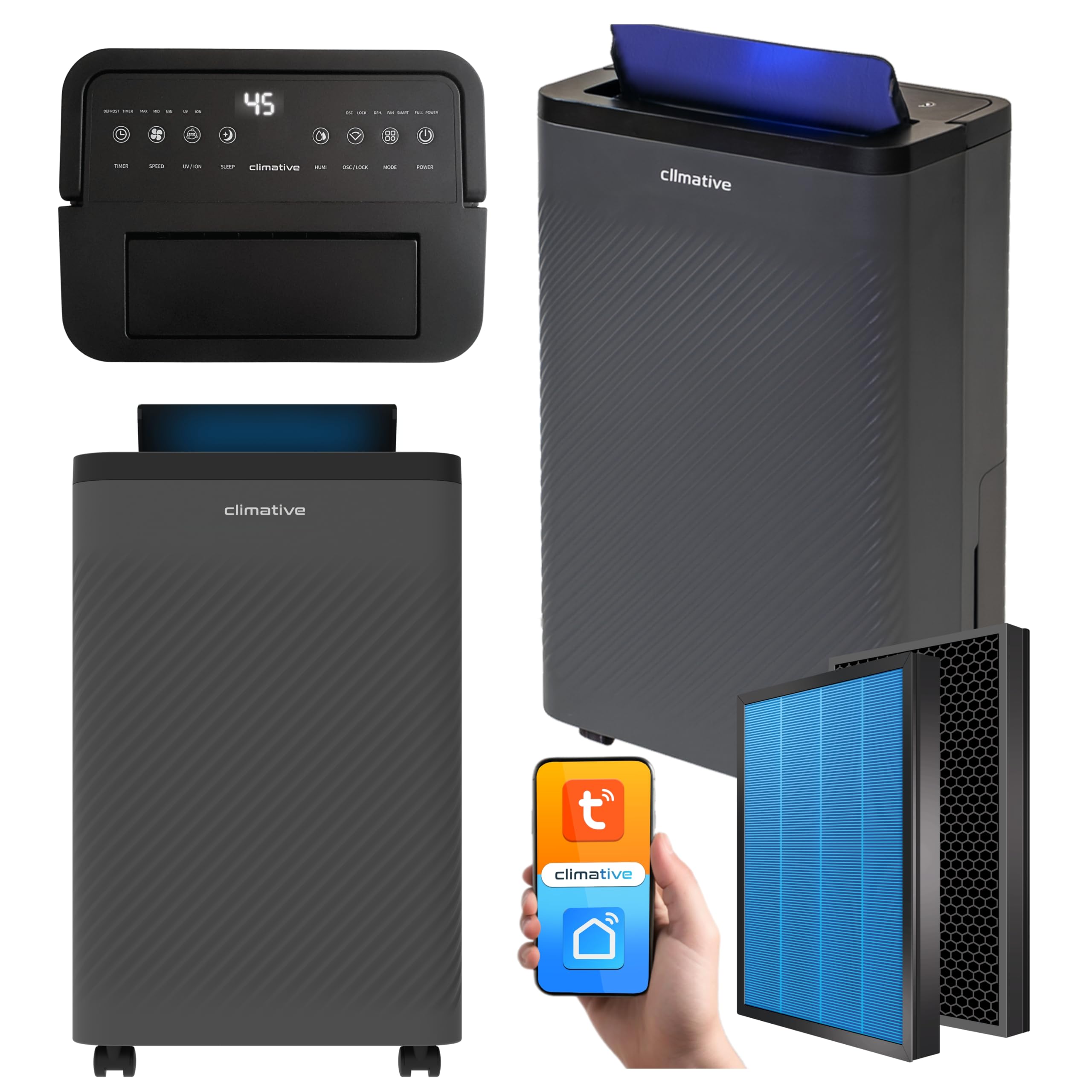 Luftentfeuchter Elektrisch 12L/24h, Air Purifier Nexi ION Grau