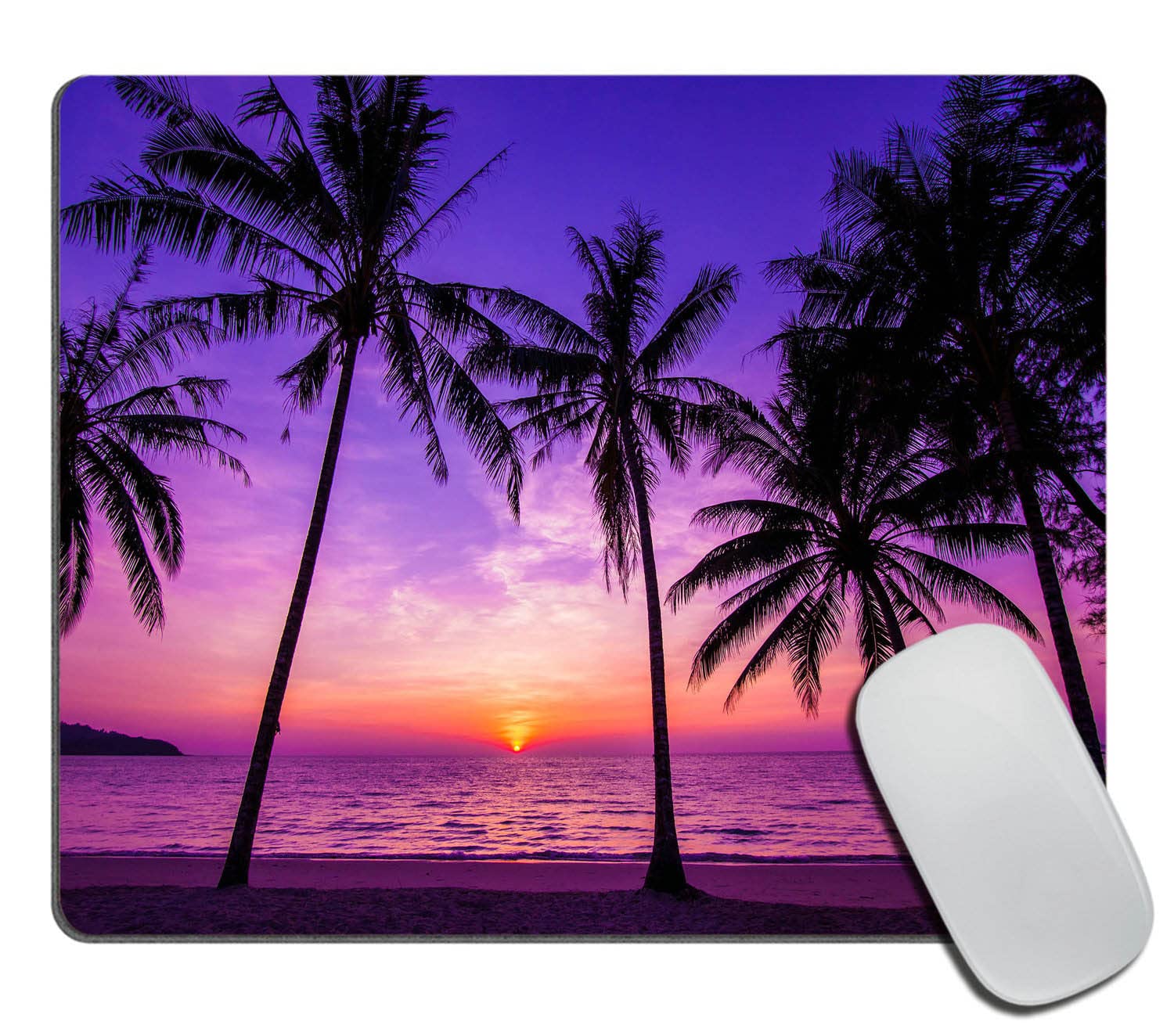Sunset Beach Mouse Pad, Tropical Palm Tree Landscape Customized Premium-Textured Mouse Mat,Washable Mousepads Non-Slip Rubber Base Small Mousepad, 9.5
