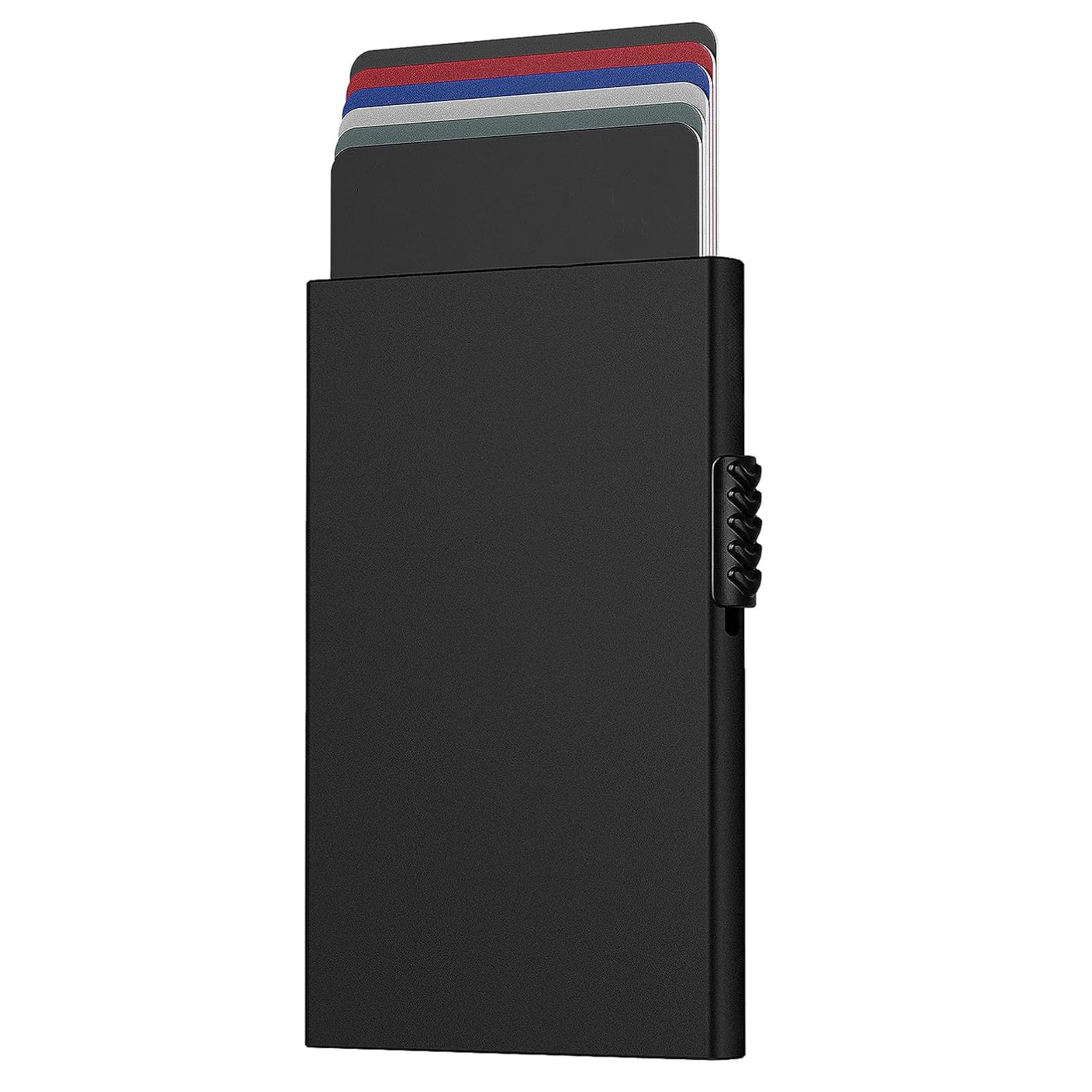 VOGARD Minimalist Credit Card Pop Up Cards Holder RFID Protection Slim Metal Wallet, Holds Up to 5 Cards (Black)