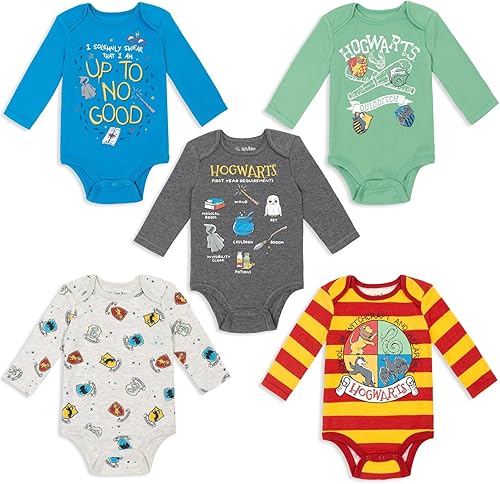 Harry Potter Hogwarts - Paquete de 5 mamelucos de manga larga