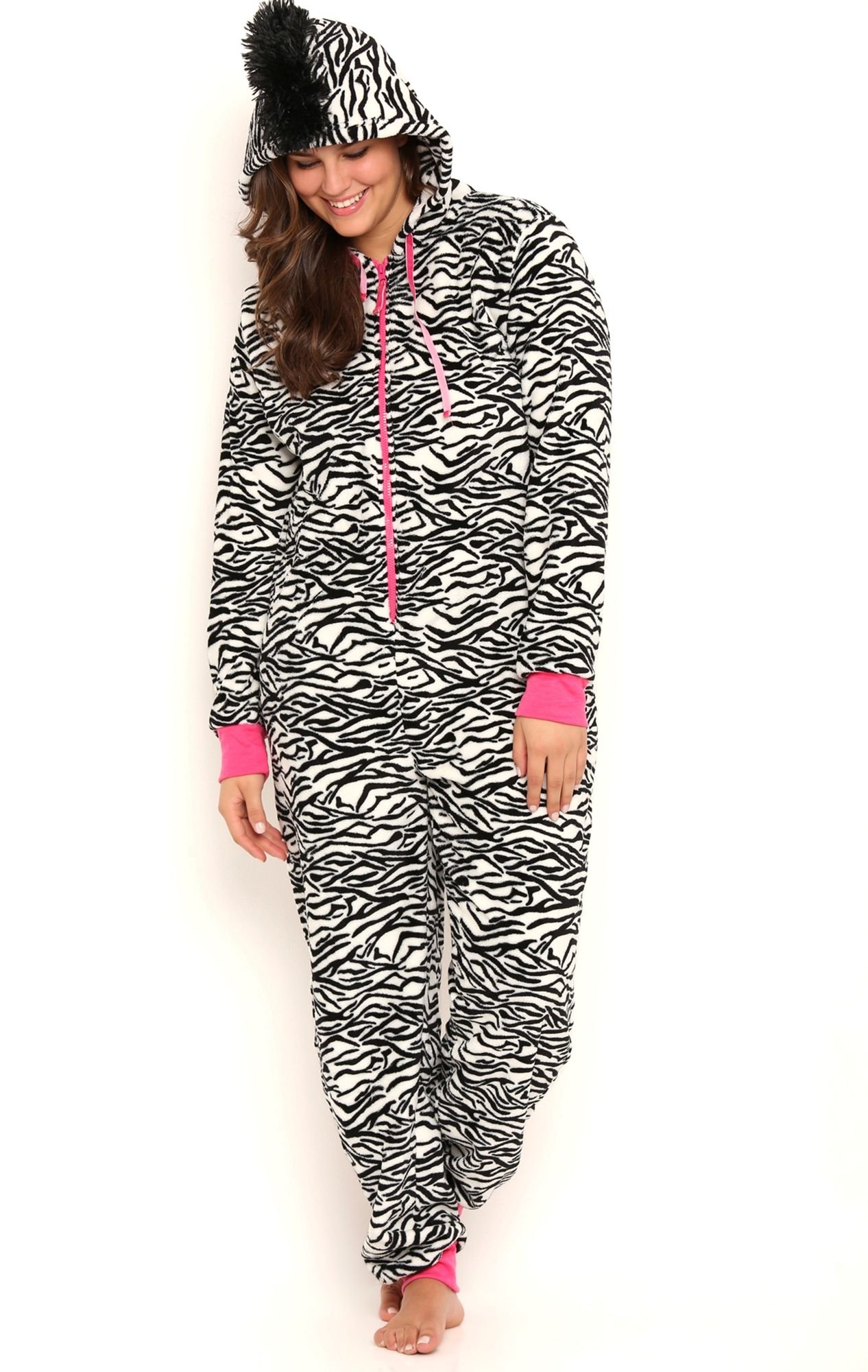 Deb Junior Plus Size Zebra Print Onesie with Mohawk