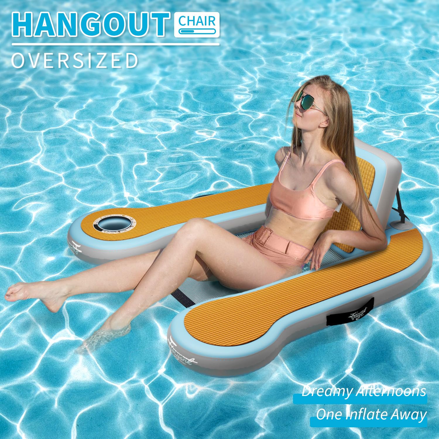 Inflatable Pool Floats Adult | 20°-80°Adjustable Backrest | Built-in Cup Holder | 12mm EVA Soft Foam | Mesh Seat Surface | Pool Lounger Float | Floating Chairs for Lakes, Pools, Boats | 2 Chairs