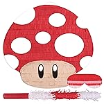 Birchio Mushroom Pinatas Bundle with a Blindfold and a Bat(16.5 x 12 x 3.5 Inches), Perfect for kid\'s Birthday Parties, Mexican Theme Parties, Decorations
