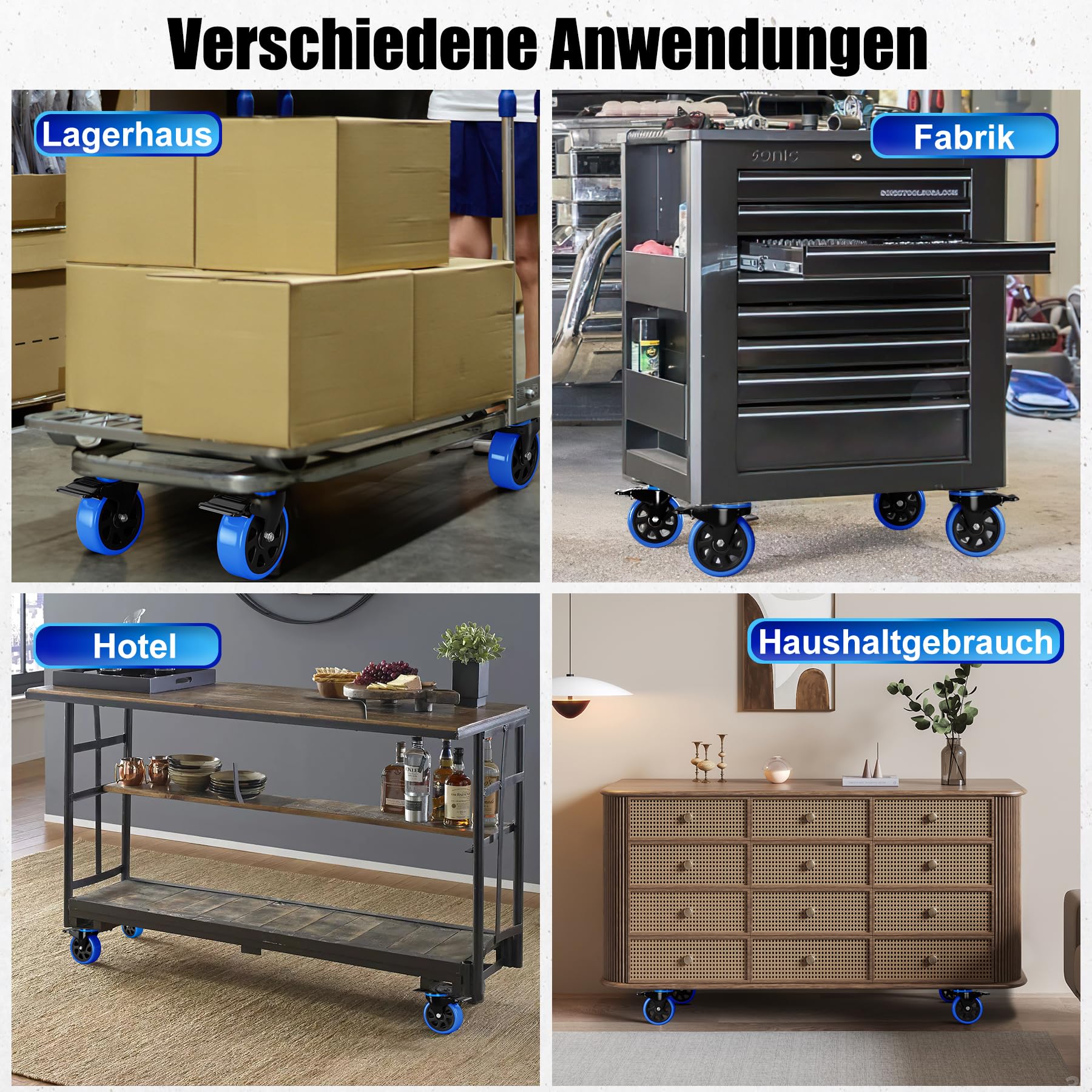Schwerlastrollen 160mm Lenkrollen bis zu 800KG Tragbarkeit 360° Drehung für Möbeltransport & Industrietransport Schwarz-Blau