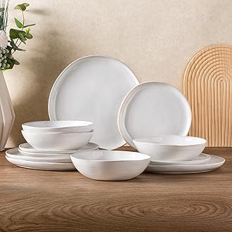 Ceramic Dinnerware Sets,Handmade Reactive Glaze Stoneware Plates and Bowls Set,Highly Chip and Crack Resistant | Dishwasher & Microwave Safe,Service for 4 (12pc)