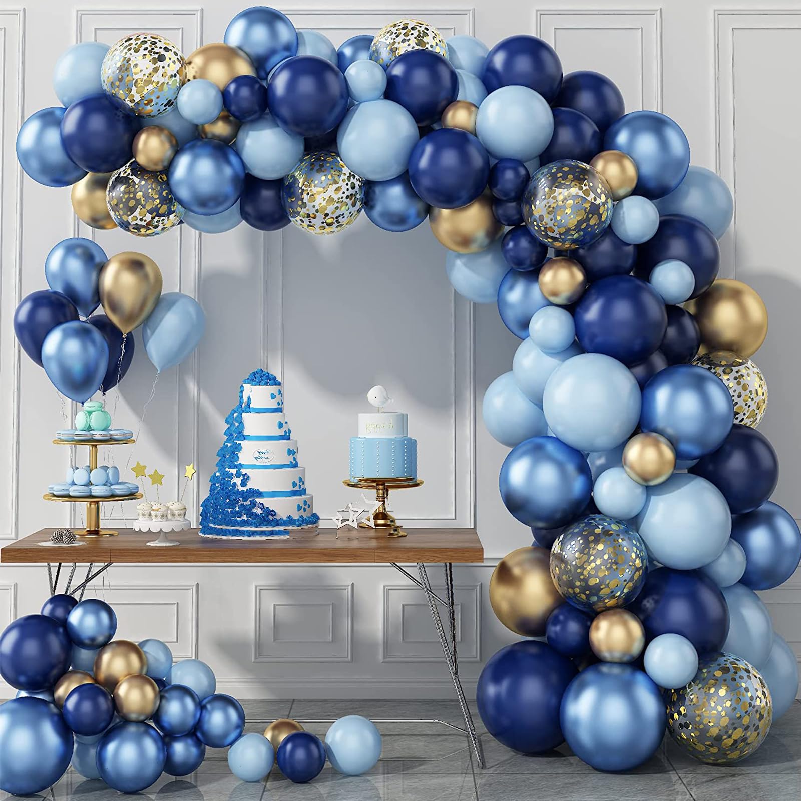 Archloon Blue Balloon Arch Kit, 134pcs Blue Balloon Garland Kit with Metallic, Macaron blue Balloons and Gold Confetti Balloons Arch Kit for Birthday,