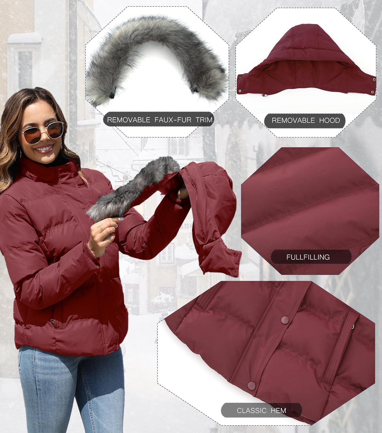 GGleaf Women's Hooded Warm Winter Coat (Standard & Plus Size) Quilted Thicken Puffer Jacket with Removable Fur Hood - Image 2