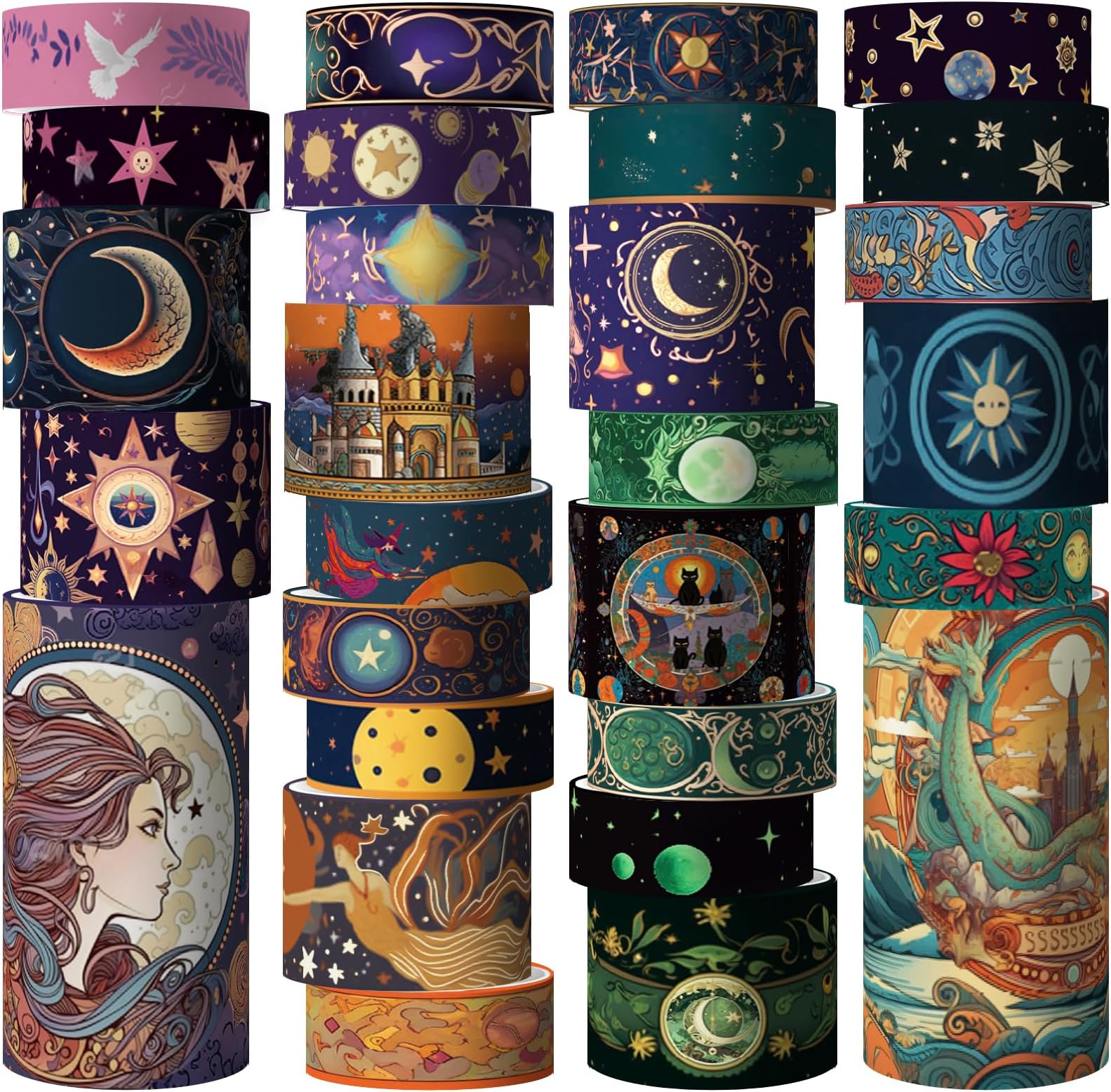 Washi Tape Set 29 Rolls, Magic Themed Decorative Paper Tapes for Halloween Journaling, Scrapbooking Supplies, Planners,DIY Crafts,Gift Wrapping