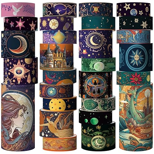 Washi Tape Set 29 Rolls, Magic Themed Decorative Paper Tapes for Halloween, Journaling, Scrapbooking Supplies, Planners,DIY Crafts,Gift Wrapping