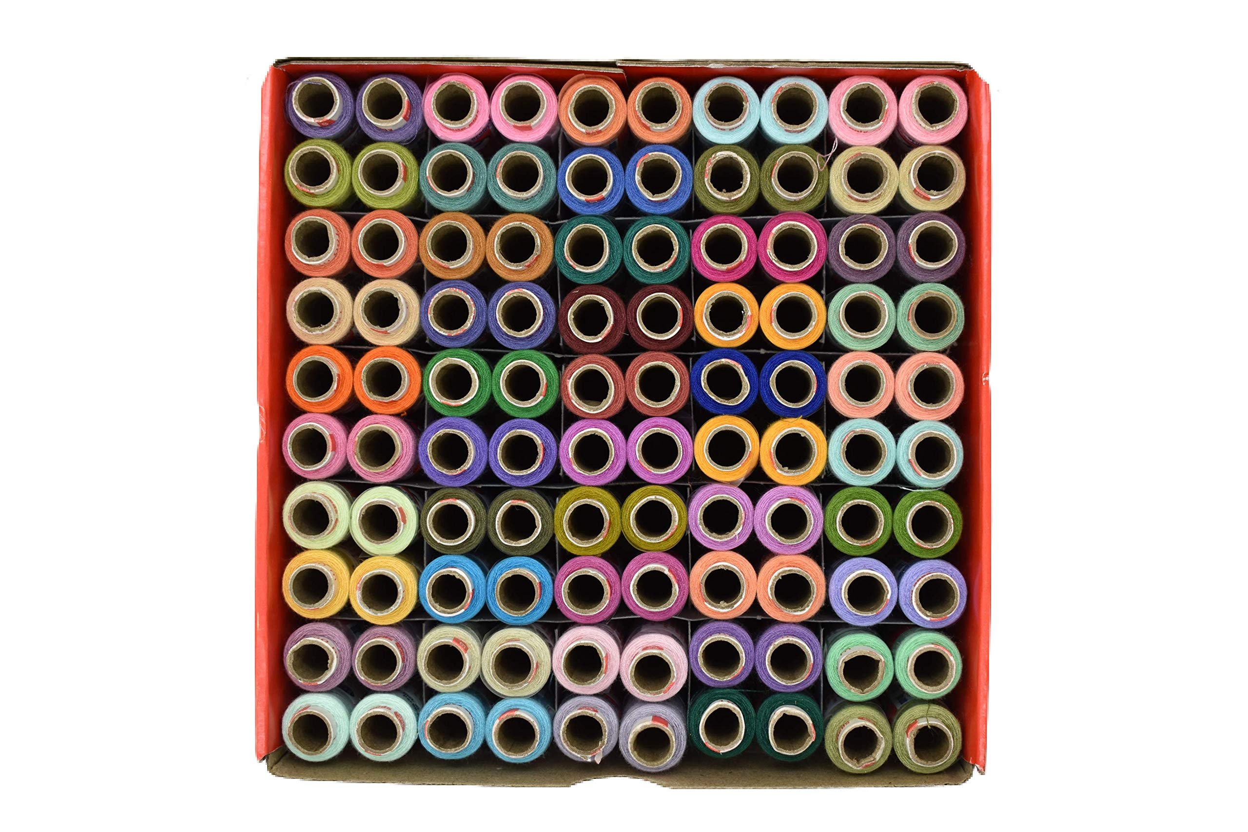 HUNNY- BUNCH Premium Madura Coats Spade Poly - Polyester Sewing and Tailoring Thread 2 Ply (180 Meters of Each Tube - 100 Tubes Per Box) Multicolored (2004L)