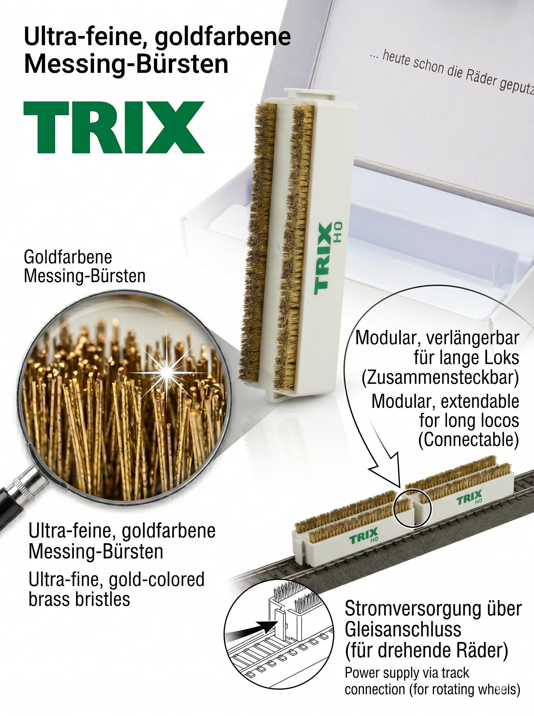 Kit Manutenzione Locomotiva H0 con Spazzola Trix 66602, Grasso Trix 66626 & Olio Märklin 7149 | Set per la Cura Modellismo Ferroviario | 1x Personaggio H0 da Collezione Casuale