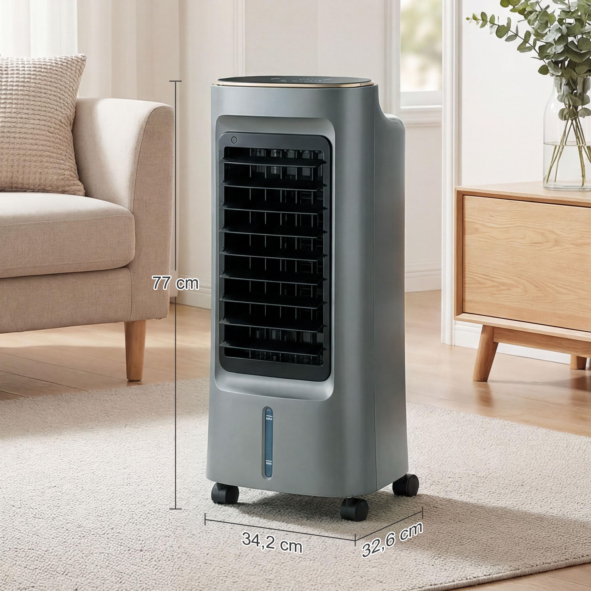 HOMCOM Refroidisseur d'air mobile 4 en 1 humidificateur, purificateur et ventilateur, oscillation 90°, 3 vitesses, 3 modes, réservoir d'eau 6L, packs de glace, télécommande, pour chambre bureau, gris