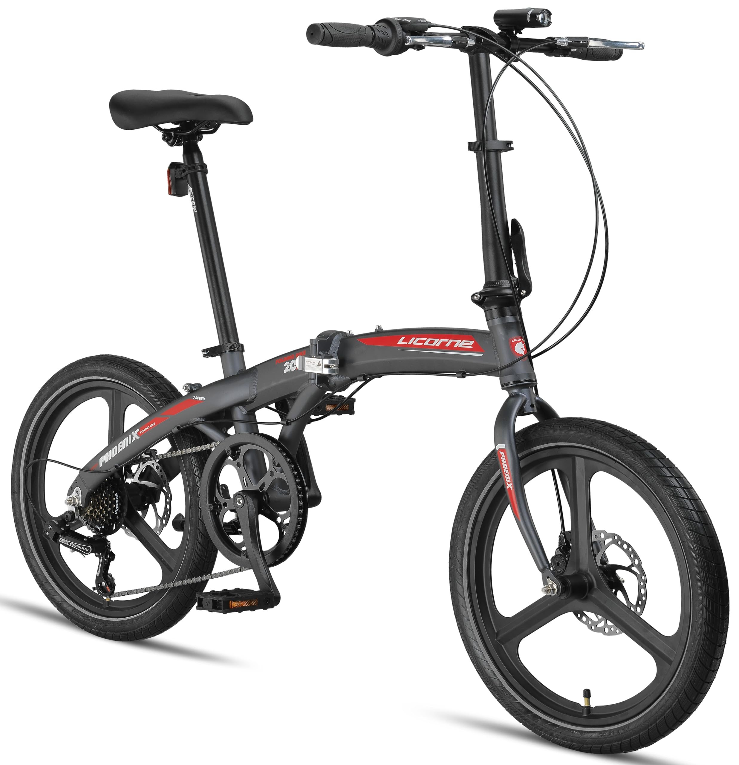Licorne Bike Phoenix składany rower 2D Cross 20", aluminiowy, hamulec tarczowy, hamulec tarczowy, rower składany, dla mężczyzn i kobiet, 7 biegów, składana przerzutka miejska, aluminiowa rama