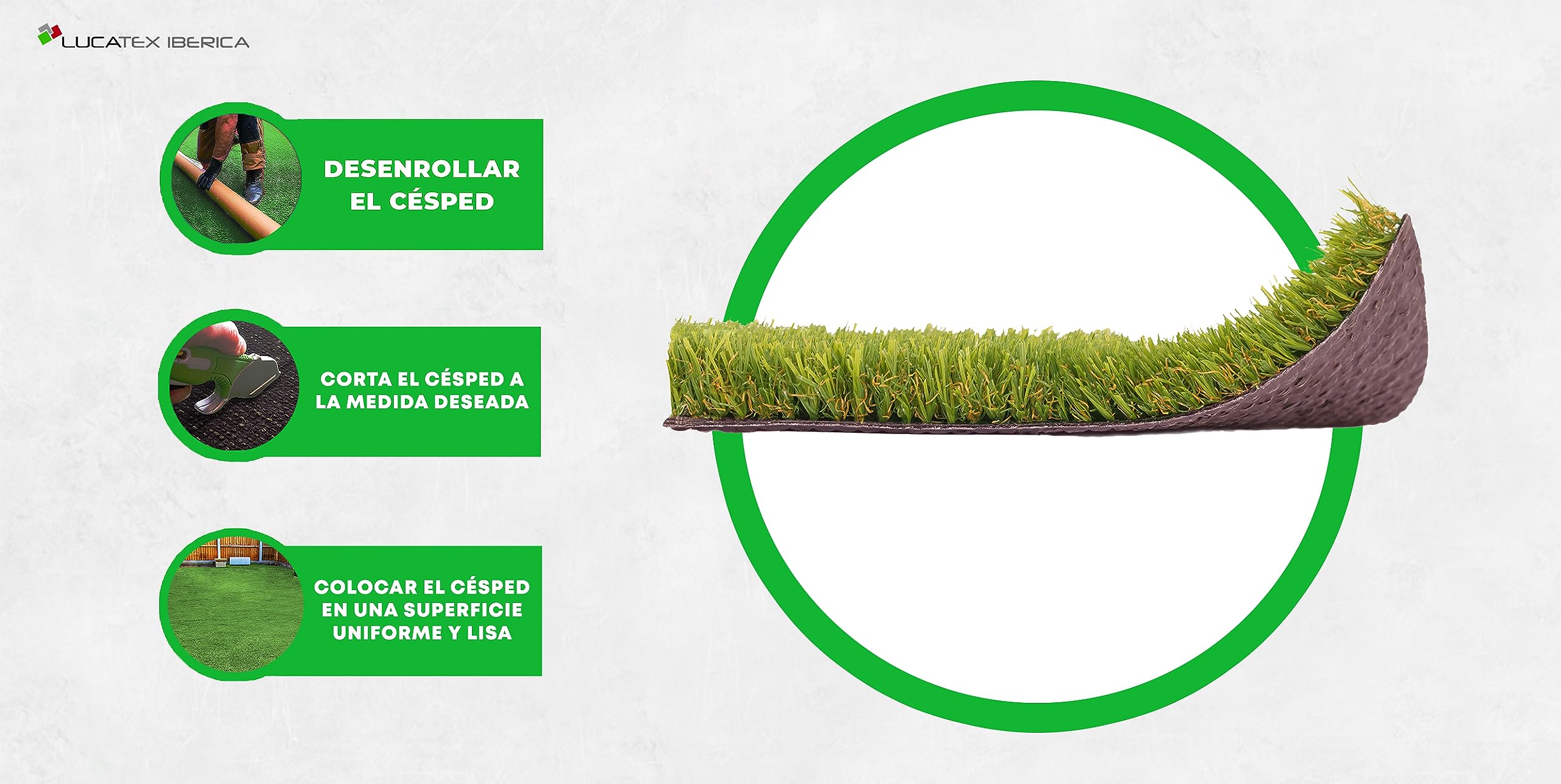 Cesped Artificial Profesional CEBÚ 20mm rollo 1x5metros alta densidad y gran realismo | Fibras con 4 tonos de colores | Fácil instalación, gran capacidad de drenaje