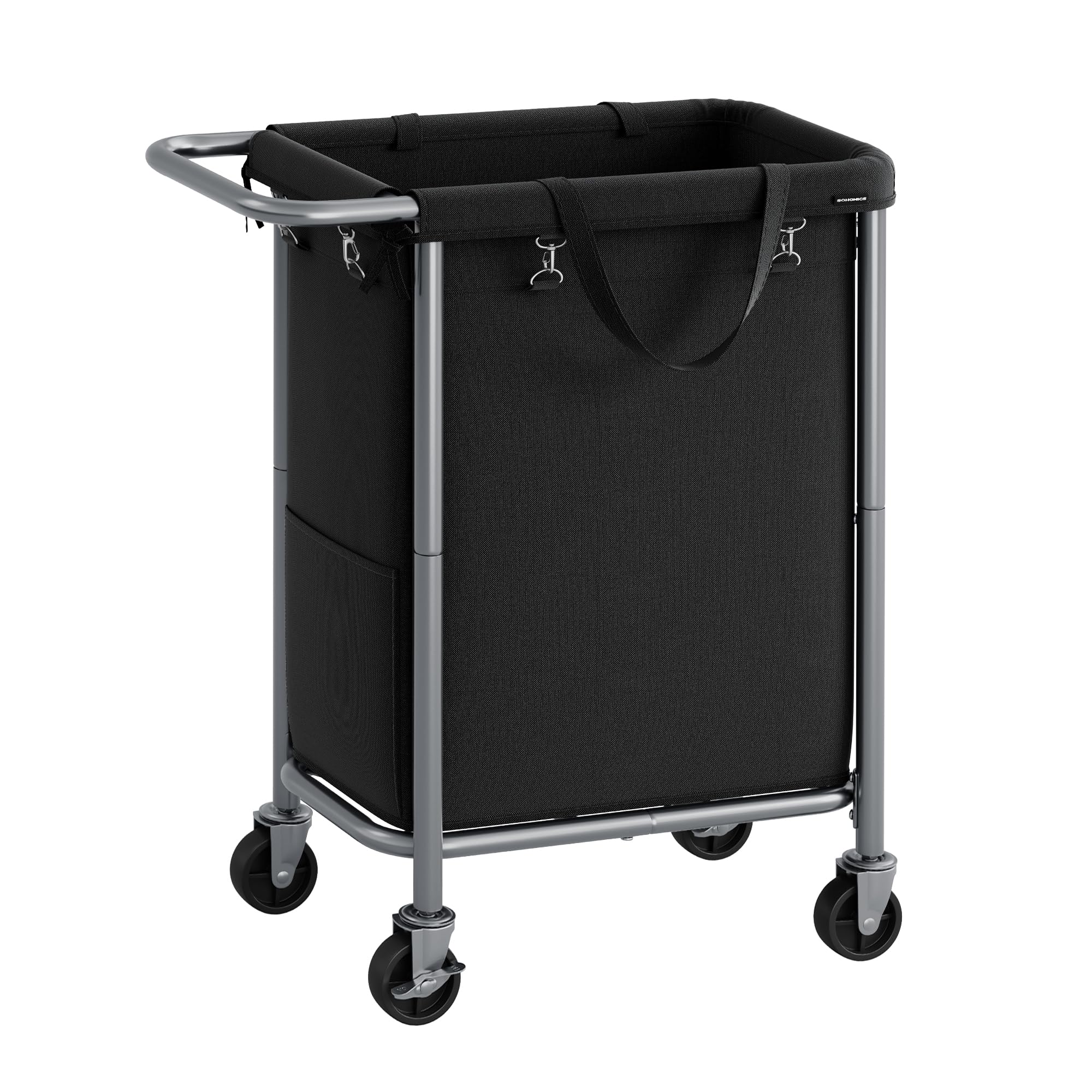 SONGMICS Laundry Basket with Wheels, Rolling Laundry Hamper, 23.8 Gallons (90 L), Removable Liner, Steel Frame with Handle, 24 x 11.4 x 31.9 Inches, Ink Black URLS003B01 Ink Black 90 L (1-Se